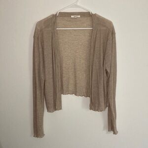 NWOT Maurices Shawl Tan Open-Front Sheer Lettuce Hem Fairy core Flowy Sweater